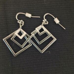 Source Unknown Silver Layered Square Earrings